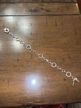 White gold  plated Sterling Silver Circle Link Bracelet -with diamonds